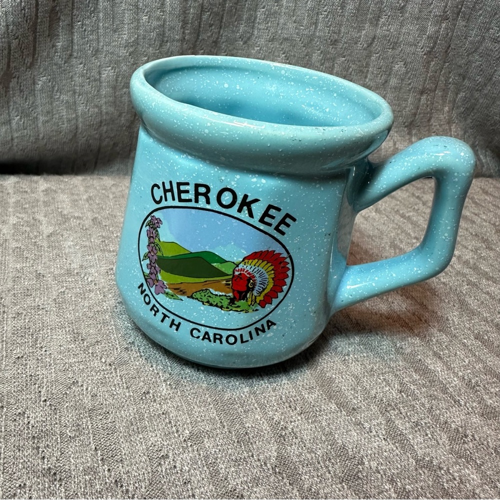Vintage Cherokee North Carolina Blue Ceramic Mug Speckled